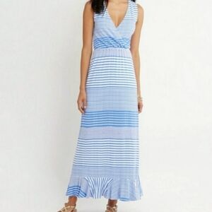 3/$20 Vineyard Vines Striped Ruffle Blue/White Midi/Maxi Dress Modal S